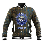 Khepri Ancient Egyptian Baseball Jacket Dark Hieroglyphic, Blue Lotus Eye Symbol, and Winged Scarab Resurrection - African Pride