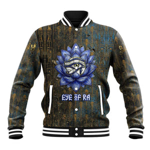 Khepri Ancient Egyptian Baseball Jacket Dark Hieroglyphic, Blue Lotus Eye Symbol, and Winged Scarab Resurrection - African Pride