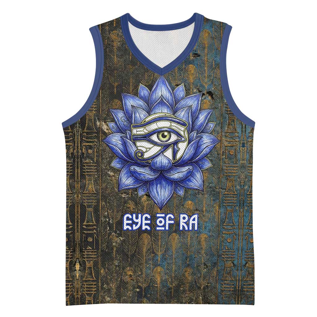 Khepri Ancient Egyptian Basketball Jersey Dark Hieroglyphic, Blue Lotus Eye Symbol, and Winged Scarab Resurrection - African Pride