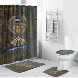 Khepri Ancient Egyptian Bathroom Set Dark Hieroglyphic, Blue Lotus Eye Symbol, and Winged Scarab Resurrection - African Pride