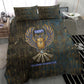 Khepri Ancient Egyptian Bedding Set Dark Hieroglyphic, Blue Lotus Eye Symbol, and Winged Scarab Resurrection - African Pride