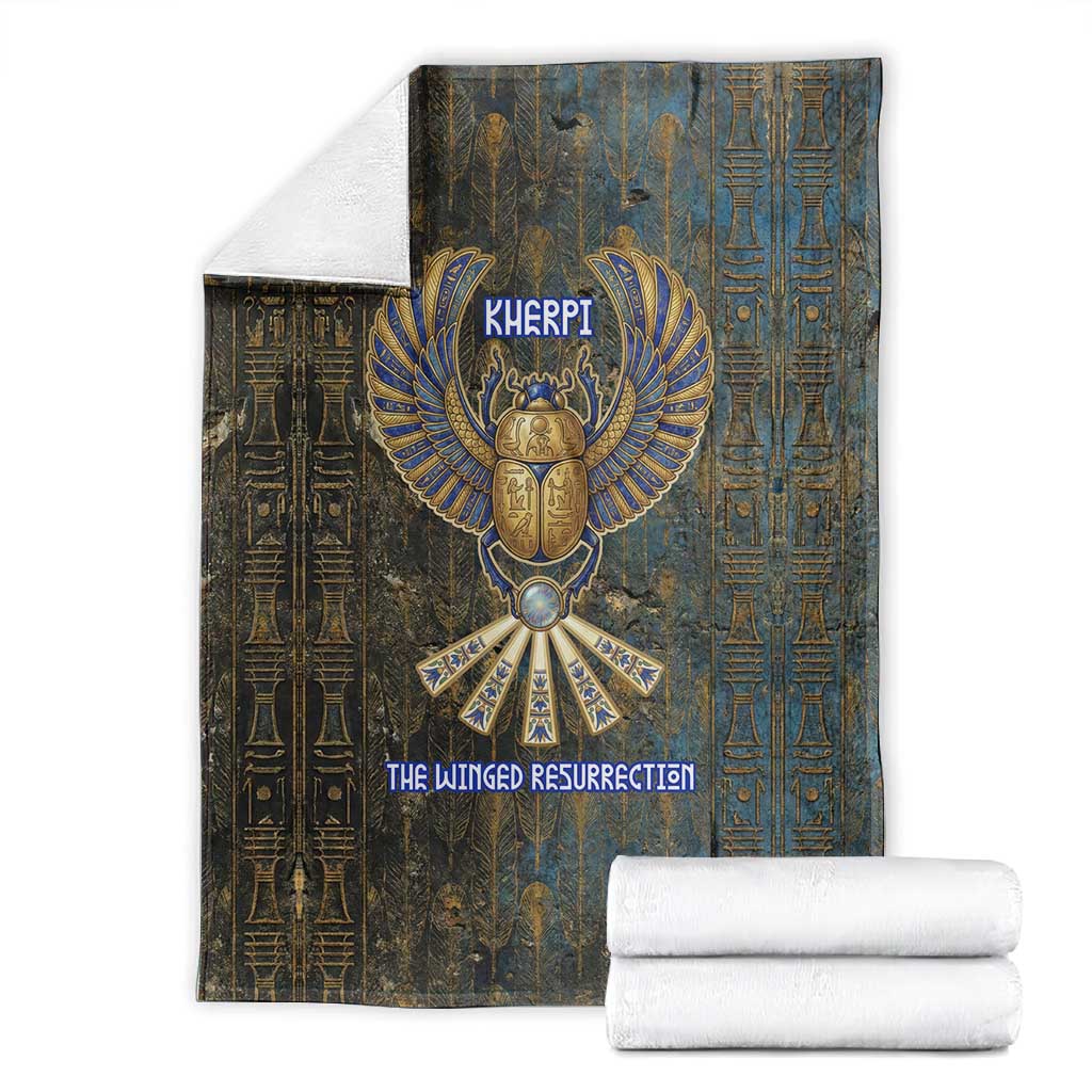 Khepri Ancient Egyptian Blanket Dark Hieroglyphic, Blue Lotus Eye Symbol, and Winged Scarab Resurrection - African Pride