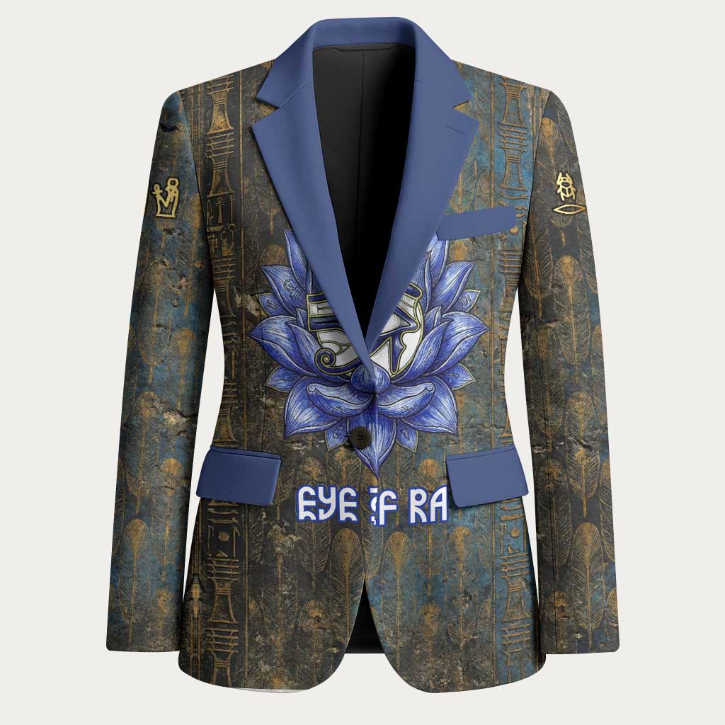 Khepri Ancient Egyptian Blazer Dark Hieroglyphic, Blue Lotus Eye Symbol, and Winged Scarab Resurrection - African Pride
