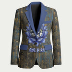 Khepri Ancient Egyptian Blazer Dark Hieroglyphic, Blue Lotus Eye Symbol, and Winged Scarab Resurrection - African Pride