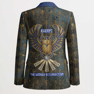 Khepri Ancient Egyptian Blazer Dark Hieroglyphic, Blue Lotus Eye Symbol, and Winged Scarab Resurrection - African Pride