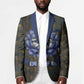 Khepri Ancient Egyptian Blazer Dark Hieroglyphic, Blue Lotus Eye Symbol, and Winged Scarab Resurrection - African Pride