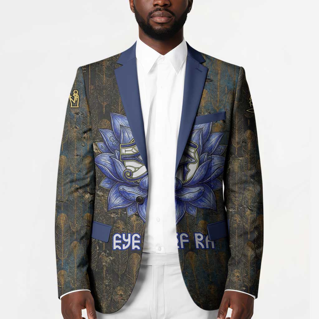 Khepri Ancient Egyptian Blazer Dark Hieroglyphic, Blue Lotus Eye Symbol, and Winged Scarab Resurrection - African Pride