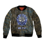 Khepri Ancient Egyptian Bomber Jacket Dark Hieroglyphic, Blue Lotus Eye Symbol, and Winged Scarab Resurrection - African Pride