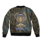 Khepri Ancient Egyptian Bomber Jacket Dark Hieroglyphic, Blue Lotus Eye Symbol, and Winged Scarab Resurrection - African Pride