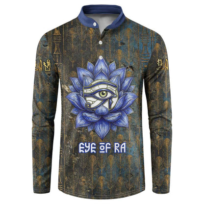 Khepri Ancient Egyptian Button Sweatshirt Dark Hieroglyphic, Blue Lotus Eye Symbol, and Winged Scarab Resurrection