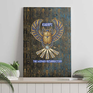 Khepri Ancient Egyptian Canvas Wall Art Dark Hieroglyphic, Blue Lotus Eye Symbol, and Winged Scarab Resurrection - African Pride