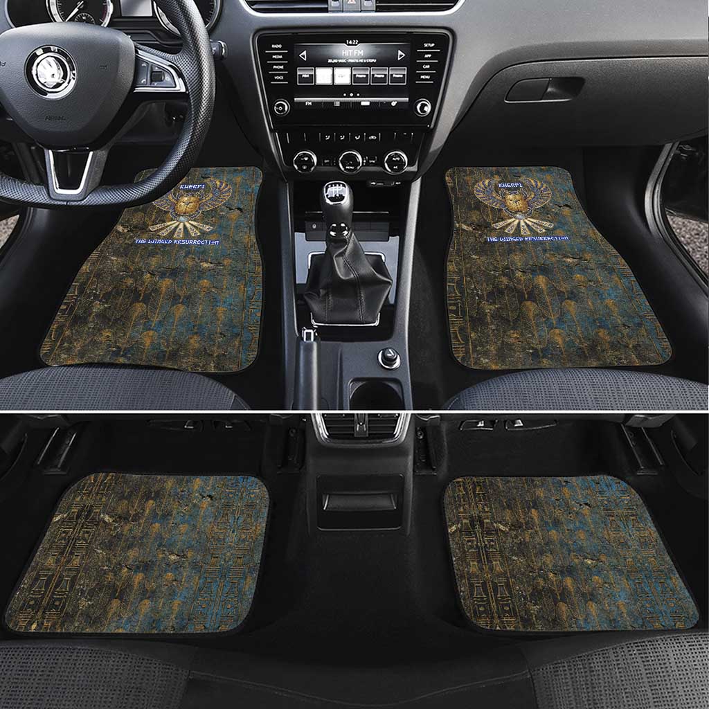 Khepri Ancient Egyptian Car Mats Dark Hieroglyphic, Blue Lotus Eye Symbol, and Winged Scarab Resurrection - African Pride