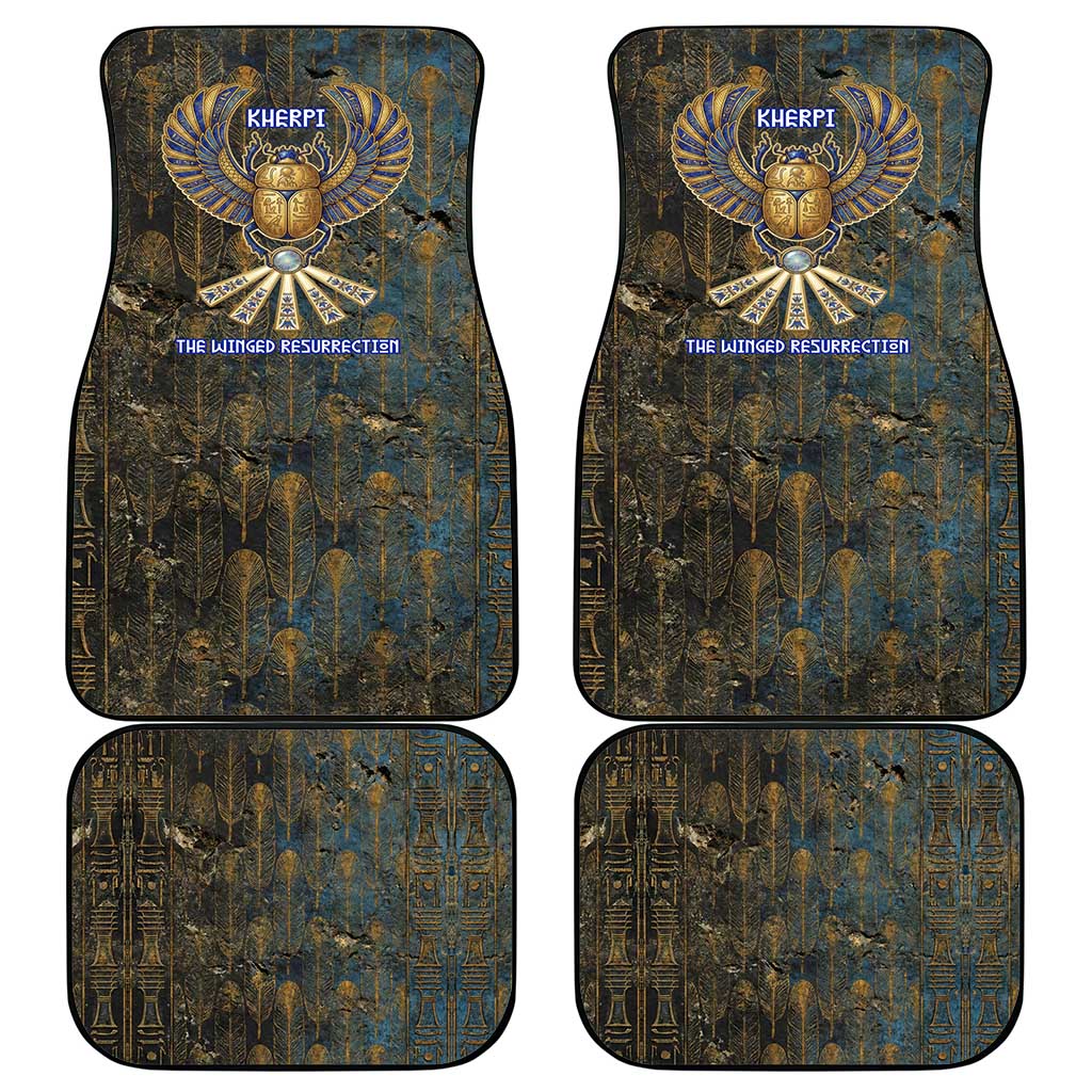 Khepri Ancient Egyptian Car Mats Dark Hieroglyphic, Blue Lotus Eye Symbol, and Winged Scarab Resurrection - African Pride