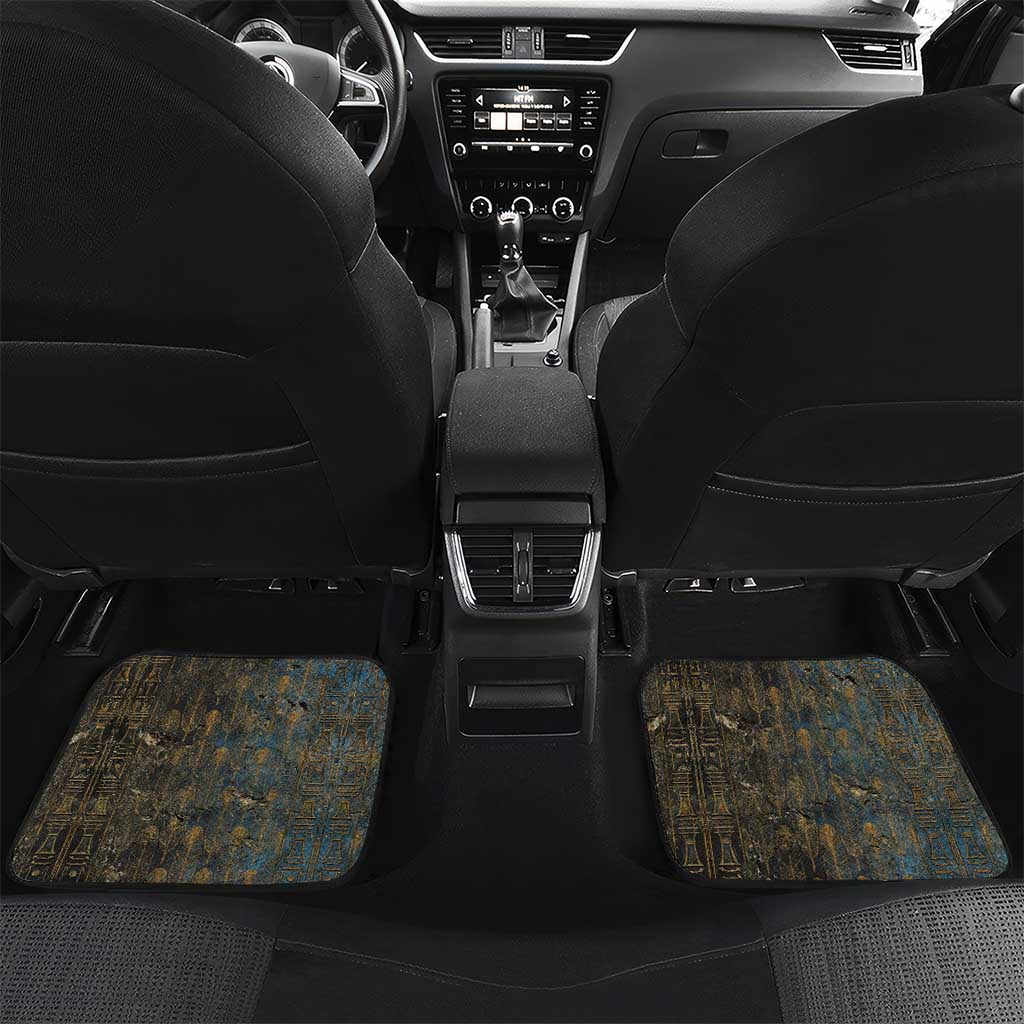 Khepri Ancient Egyptian Car Mats Dark Hieroglyphic, Blue Lotus Eye Symbol, and Winged Scarab Resurrection - African Pride