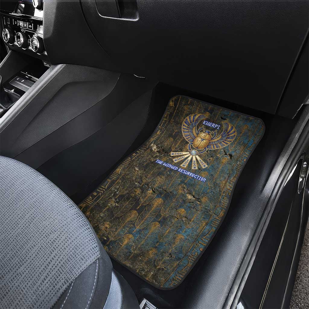 Khepri Ancient Egyptian Car Mats Dark Hieroglyphic, Blue Lotus Eye Symbol, and Winged Scarab Resurrection - African Pride
