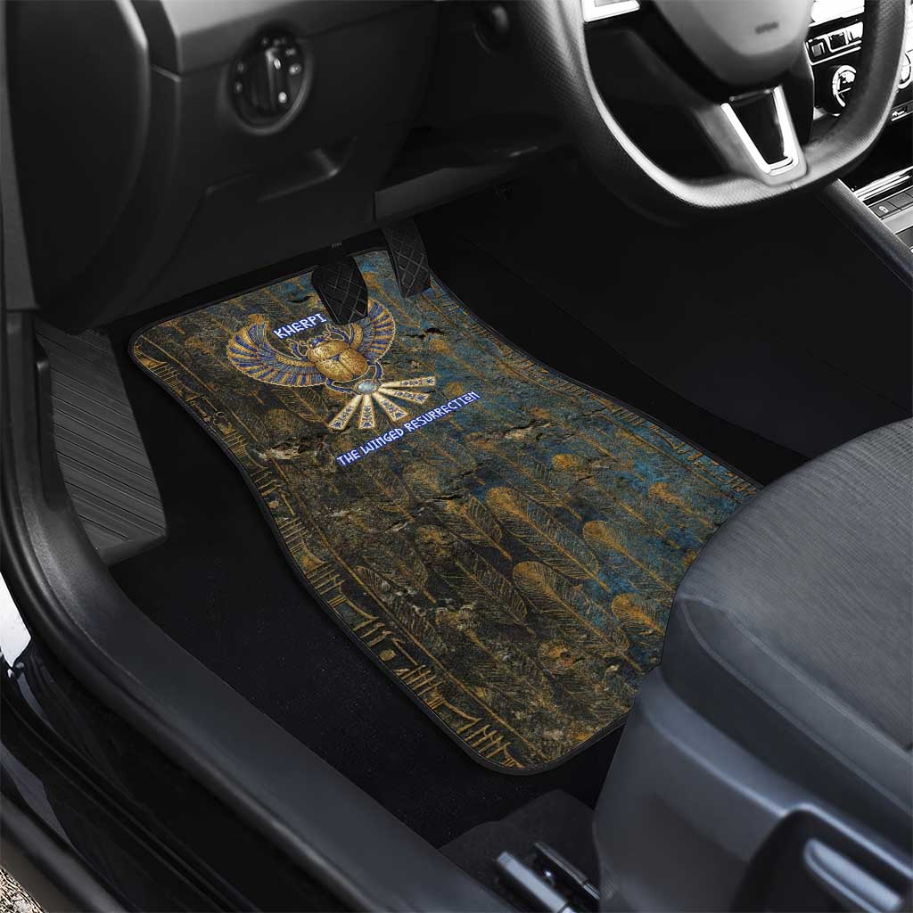 Khepri Ancient Egyptian Car Mats Dark Hieroglyphic, Blue Lotus Eye Symbol, and Winged Scarab Resurrection - African Pride