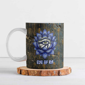 Khepri Ancient Egyptian Ceramic Mug Dark Hieroglyphic, Blue Lotus Eye Symbol, and Winged Scarab Resurrection - African Pride