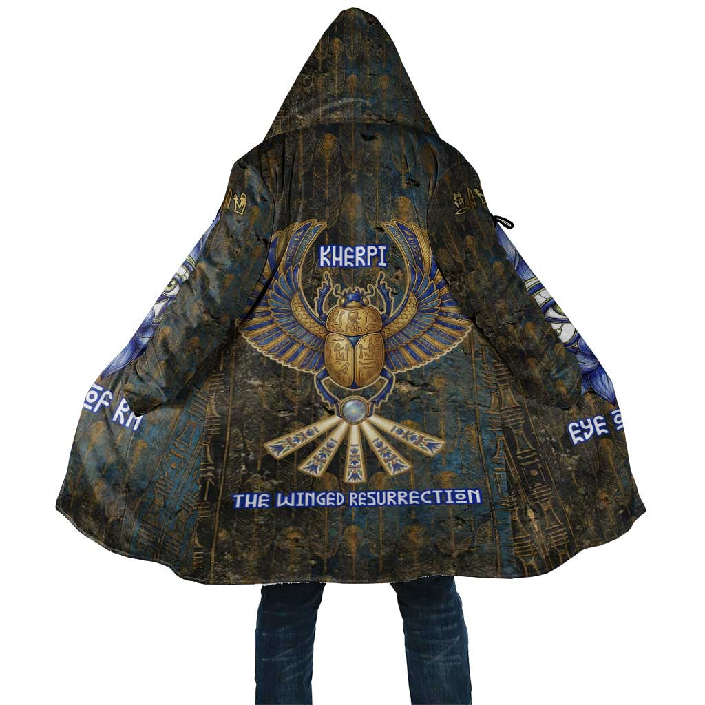Khepri Ancient Egyptian Cloak Dark Hieroglyphic, Blue Lotus Eye Symbol, and Winged Scarab Resurrection - African Pride