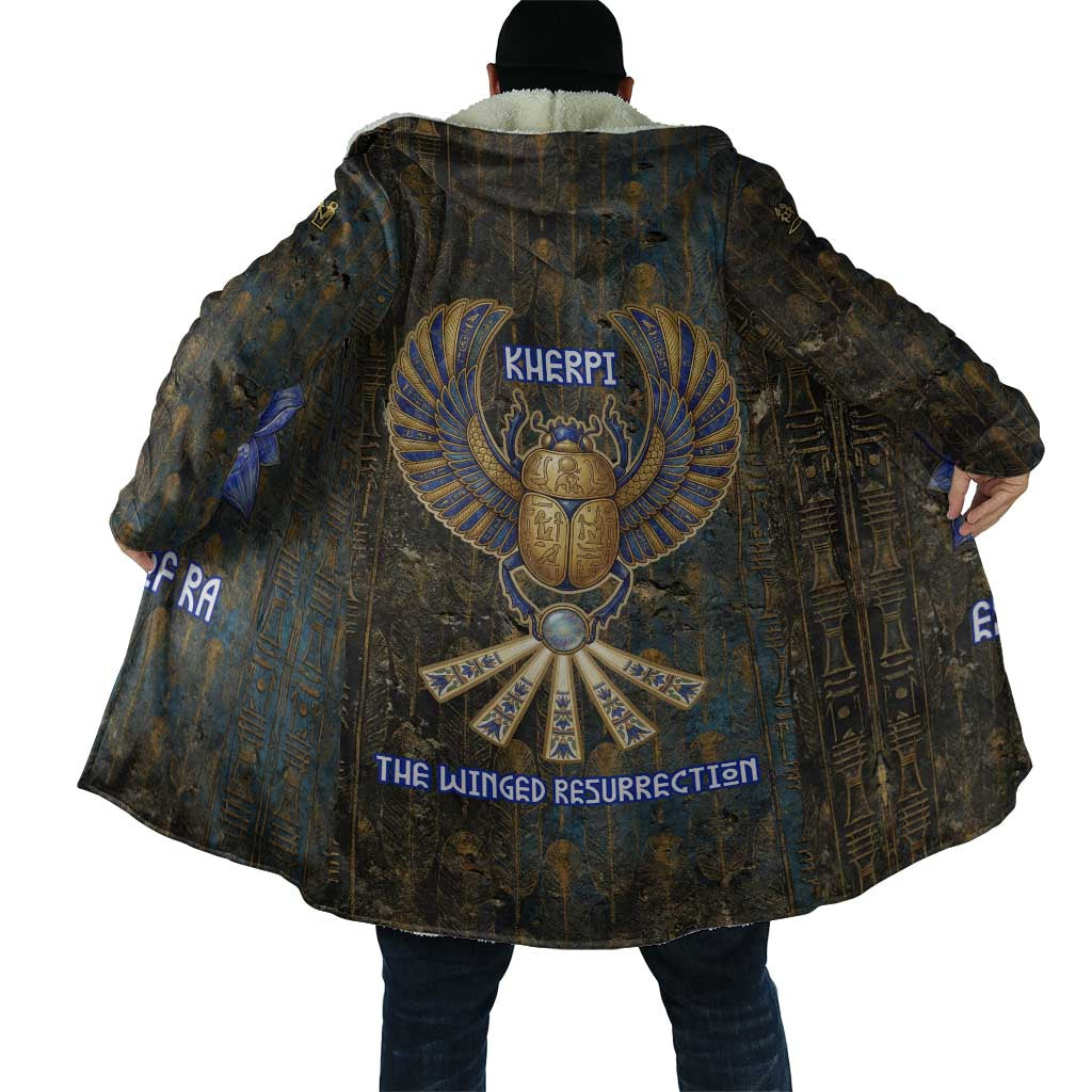 Khepri Ancient Egyptian Cloak Dark Hieroglyphic, Blue Lotus Eye Symbol, and Winged Scarab Resurrection - African Pride