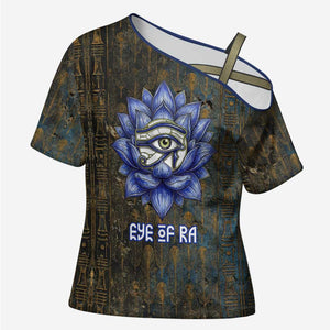 Khepri Ancient Egyptian Cross Shoulder Shirt Dark Hieroglyphic, Blue Lotus Eye Symbol, and Winged Scarab Resurrection - African Pride