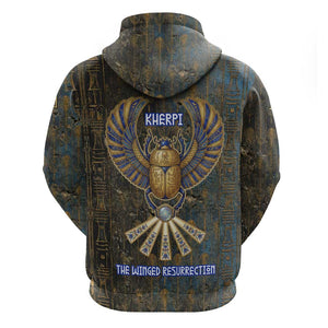 Khepri Ancient Egyptian Hoodie Dark Hieroglyphic, Blue Lotus Eye Symbol, and Winged Scarab Resurrection - African Pride
