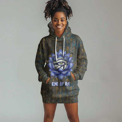 Khepri Ancient Egyptian Hoodie Dress Dark Hieroglyphic, Blue Lotus Eye Symbol, and Winged Scarab Resurrection - African Pride