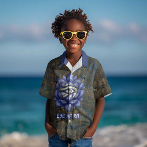 Khepri Ancient Egyptian Kid Hawaiian Shirt Dark Hieroglyphic, Blue Lotus Eye Symbol, and Winged Scarab Resurrection - African Pride