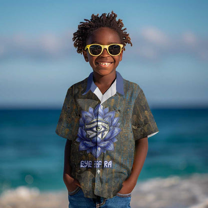 Khepri Ancient Egyptian Kid Hawaiian Shirt Dark Hieroglyphic, Blue Lotus Eye Symbol, and Winged Scarab Resurrection - African Pride