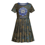 Khepri Ancient Egyptian Kid Short Sleeve Dress Dark Hieroglyphic, Blue Lotus Eye Symbol, and Winged Scarab Resurrection - African Pride