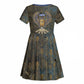 Khepri Ancient Egyptian Kid Short Sleeve Dress Dark Hieroglyphic, Blue Lotus Eye Symbol, and Winged Scarab Resurrection - African Pride