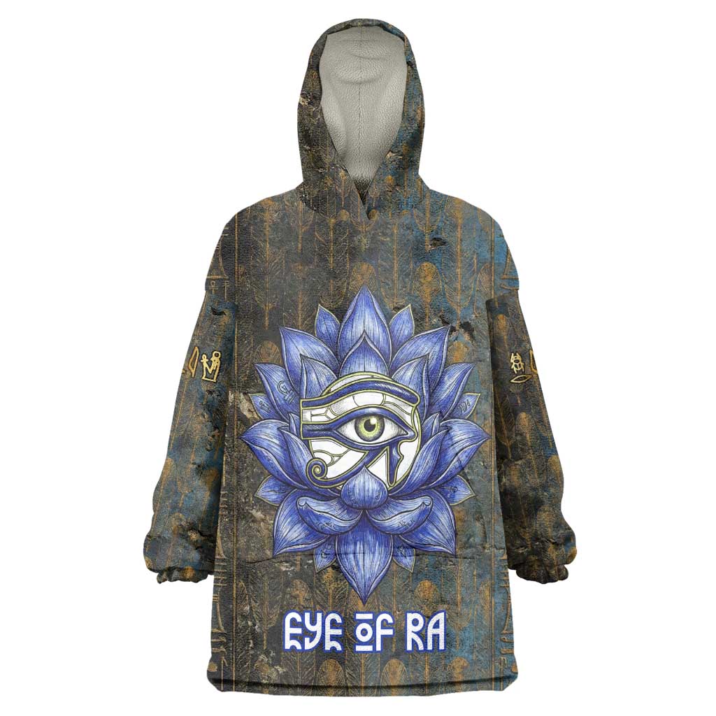 Khepri Ancient Egyptian Kid Wearable Blanket Hoodie Dark Hieroglyphic, Blue Lotus Eye Symbol, and Winged Scarab Resurrection - African Pride