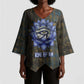 Khepri Ancient Egyptian Kimono Sleeve Blouse Dark Hieroglyphic, Blue Lotus Eye Symbol, and Winged Scarab Resurrection - African Pride