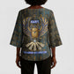 Khepri Ancient Egyptian Kimono Sleeve Blouse Dark Hieroglyphic, Blue Lotus Eye Symbol, and Winged Scarab Resurrection - African Pride