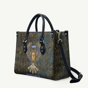 Khepri Ancient Egyptian Leather Bag Dark Hieroglyphic, Blue Lotus Eye Symbol, and Winged Scarab Resurrection - African Pride