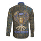 Khepri Ancient Egyptian Long Sleeve Button Shirt Dark Hieroglyphic, Blue Lotus Eye Symbol, and Winged Scarab Resurrection - African Pride