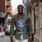 Khepri Ancient Egyptian Long Sleeve Button Shirt Dark Hieroglyphic, Blue Lotus Eye Symbol, and Winged Scarab Resurrection - African Pride