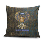 Khepri Ancient Egyptian Pillow Cover Dark Hieroglyphic, Blue Lotus Eye Symbol, and Winged Scarab Resurrection - African Pride