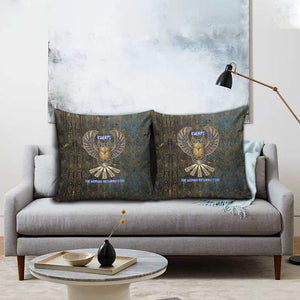 Khepri Ancient Egyptian Pillow Cover Dark Hieroglyphic, Blue Lotus Eye Symbol, and Winged Scarab Resurrection - African Pride