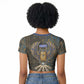 Khepri Ancient Egyptian Raglan Cropped T shirt Dark Hieroglyphic, Blue Lotus Eye Symbol, and Winged Scarab Resurrection - African Pride