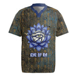 Khepri Ancient Egyptian Rugby Jersey Dark Hieroglyphic, Blue Lotus Eye Symbol, and Winged Scarab Resurrection - African Pride