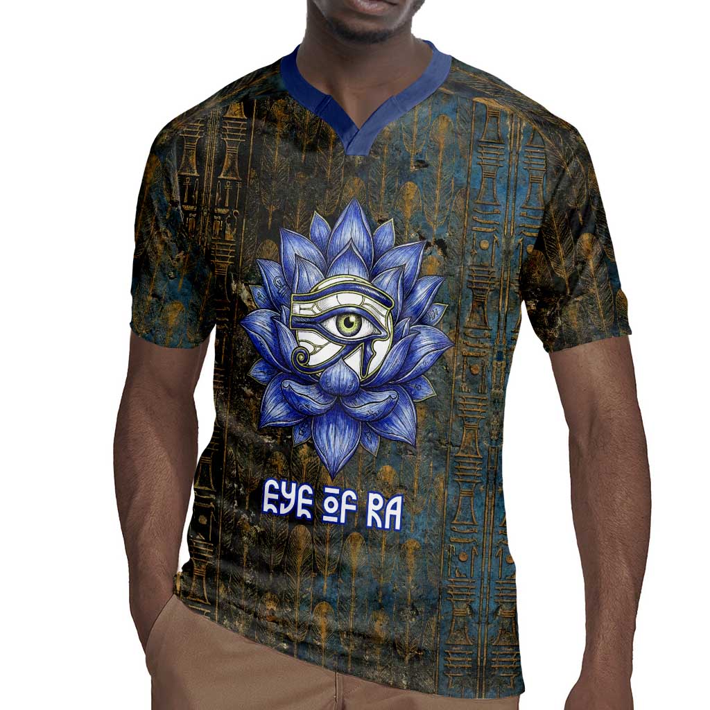 Khepri Ancient Egyptian Rugby Jersey Dark Hieroglyphic, Blue Lotus Eye Symbol, and Winged Scarab Resurrection - African Pride