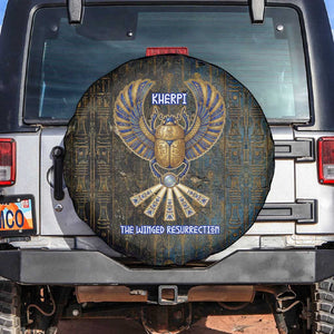 Khepri Ancient Egyptian Spare Tire Cover Dark Hieroglyphic, Blue Lotus Eye Symbol, and Winged Scarab Resurrection - African Pride