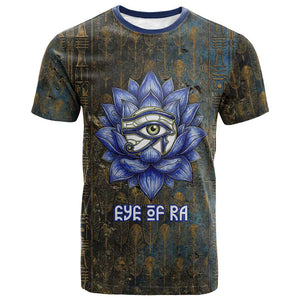 Khepri Ancient Egyptian T shirt Dark Hieroglyphic, Blue Lotus Eye Symbol, and Winged Scarab Resurrection - African Pride