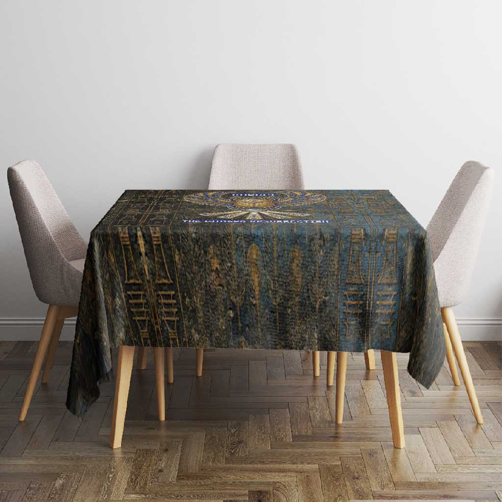 Khepri Ancient Egyptian Tablecloth Dark Hieroglyphic, Blue Lotus Eye Symbol, and Winged Scarab Resurrection - African Pride