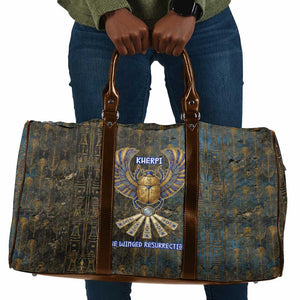Khepri Ancient Egyptian Travel Bag Dark Hieroglyphic, Blue Lotus Eye Symbol, and Winged Scarab Resurrection - African Pride