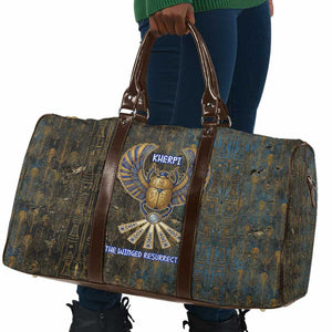 Khepri Ancient Egyptian Travel Bag Dark Hieroglyphic, Blue Lotus Eye Symbol, and Winged Scarab Resurrection - African Pride