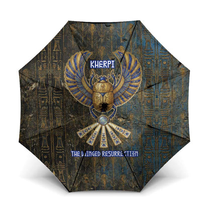 Khepri Ancient Egyptian Umbrella Dark Hieroglyphic, Blue Lotus Eye Symbol, and Winged Scarab Resurrection - African Pride