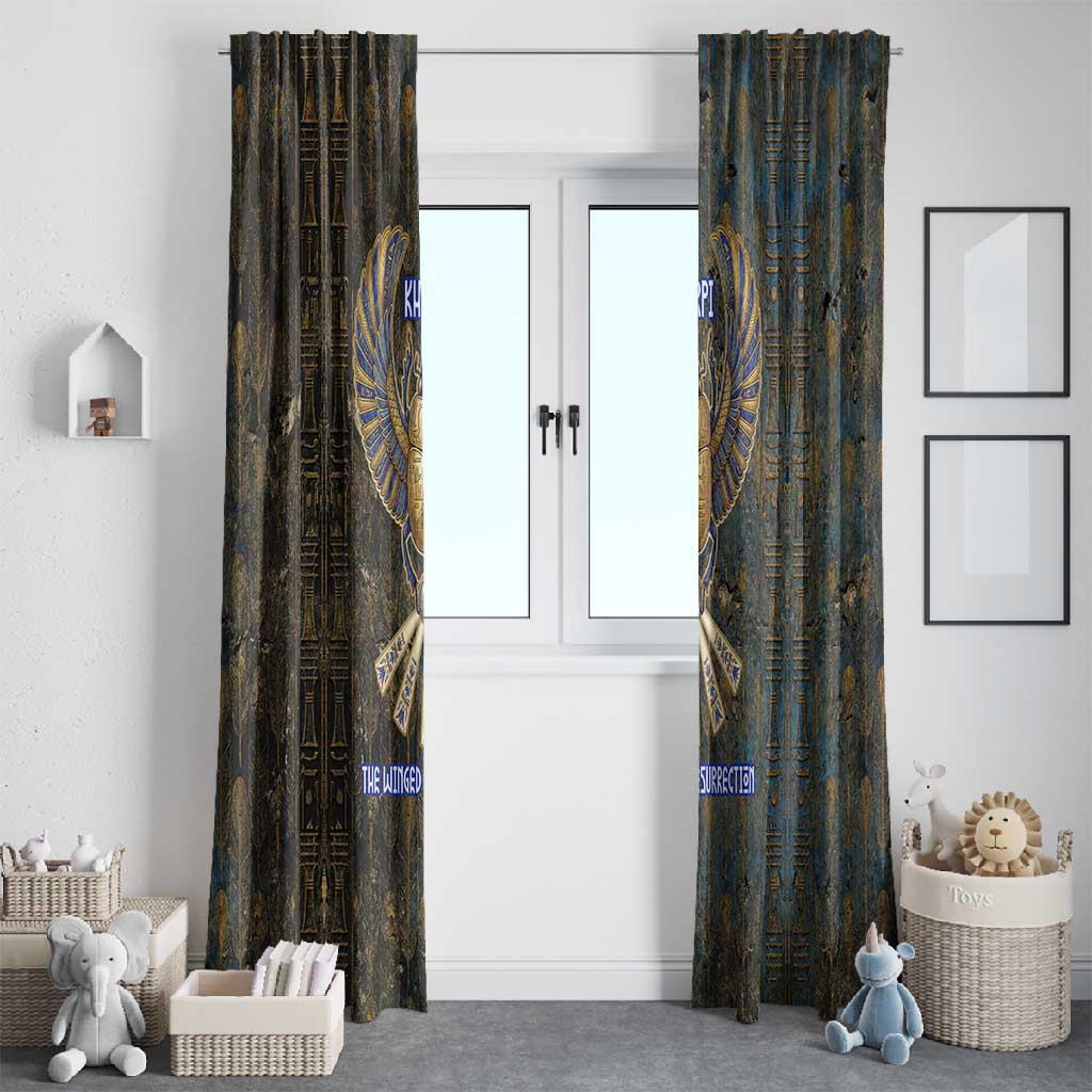 Khepri Ancient Egyptian Window Curtain Dark Hieroglyphic, Blue Lotus Eye Symbol, and Winged Scarab Resurrection - African Pride