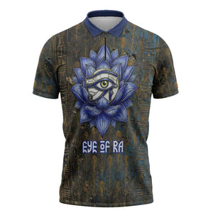 Khepri Ancient Egyptian Zipper Polo Shirt Dark Hieroglyphic, Blue Lotus Eye Symbol, and Winged Scarab Resurrection - African Pride