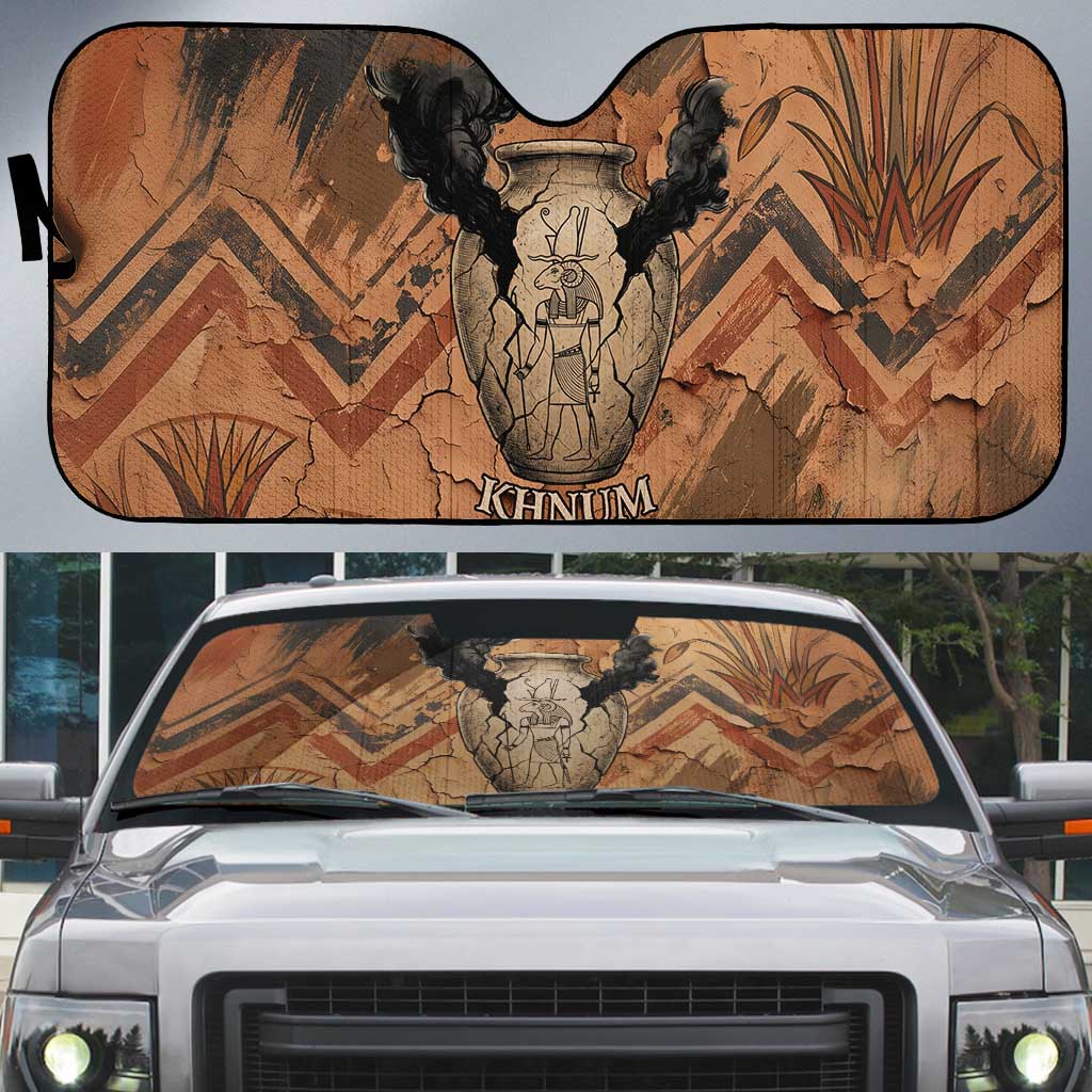 Khnum Auto Sun Shade Ancient Egyptian Earthy Cracked Papyrus - Divine Potter - African Pride